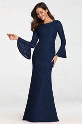 Glamorous Red Lace Prom Dress Mermaid Long Sleeve Evening Gowns